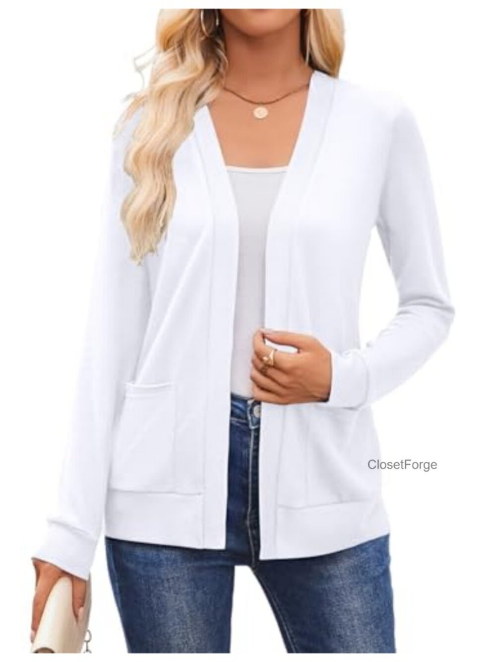 Lightweight Open Front Knit Cardigan with Pockets Loose Fit V-Neck
